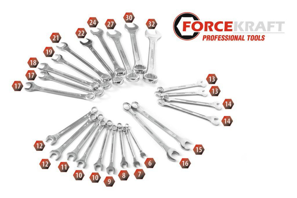 Набір ключів комбінованих 25пр. (6-19, 21, 22, 24, 27, 30, 32мм) в пластиковому утримувачі Одеса - фото 3