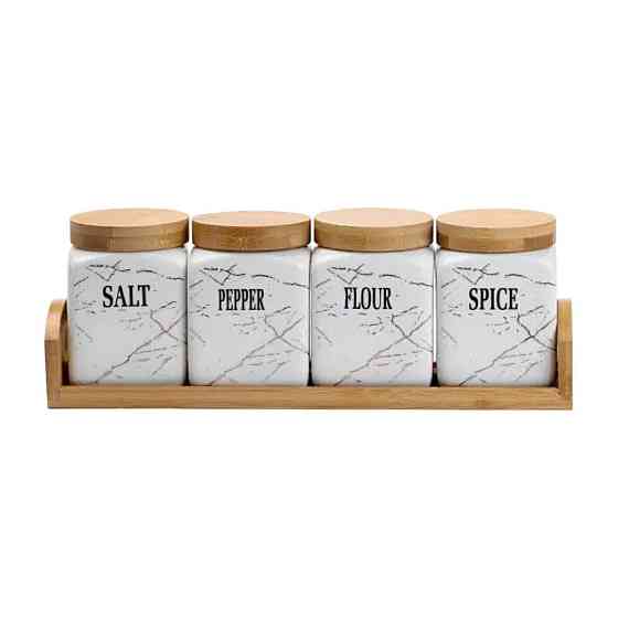 Yiwu Набір для сипучих продуктів 4 штуки по 300 мл на бамбуковій підставці Коломыя