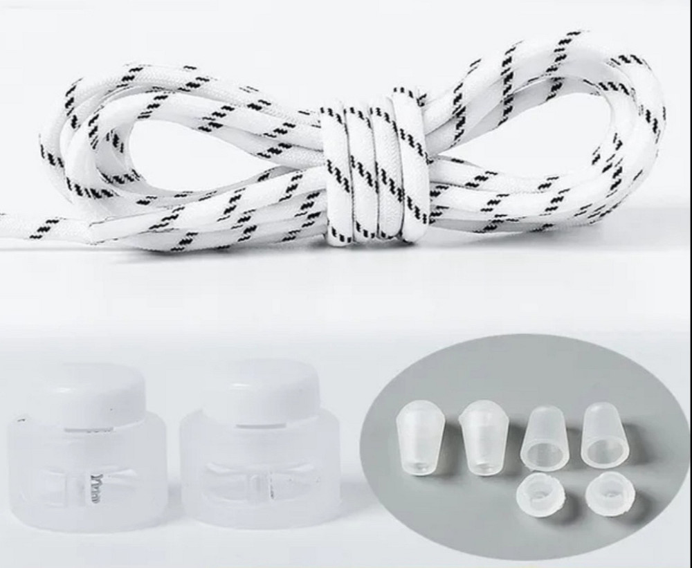 Шнурки еластичні без зав'язок з пластиковими зажимами Біло-чорний Смела - изображение 1