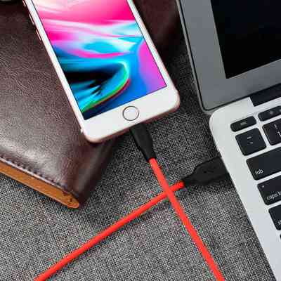 Дата кабель USB 2.0 AM to Lightning 1.0m 2A silicone X21 black+red HOCO (6957531071372) Вінниця