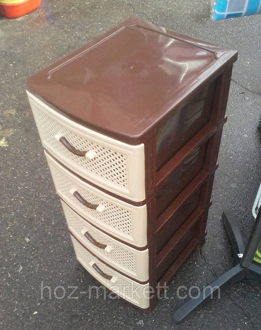 Комод пластиковый на 4 ящика бежево-коричневый сетка Харьков - изображение 3
