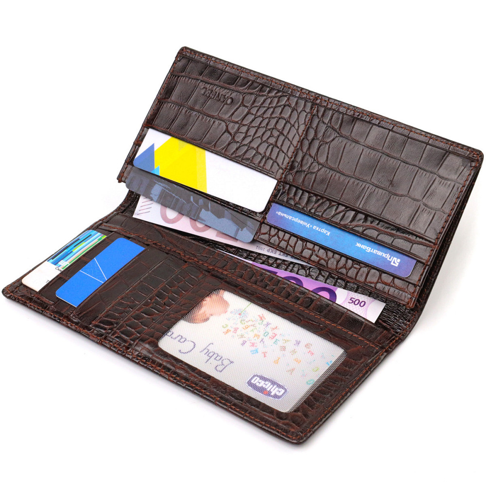 Вертикальный бумажник без застежки из натуральной кожи с тиснением под крокодила CANPELLINI 21905 Коричневый Киев - изображение 4