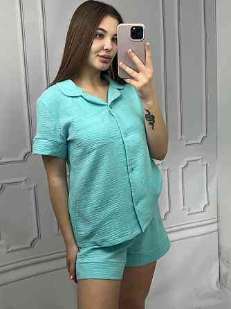 Піжама жіноча шорти і сорочка муслінова Бірюзовий L Харків