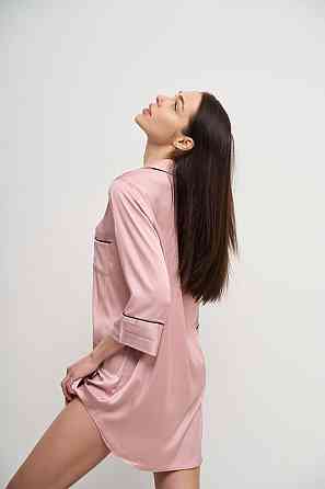 Жіноча нічна сорочка подовжена шовкова Пудровий S Харків