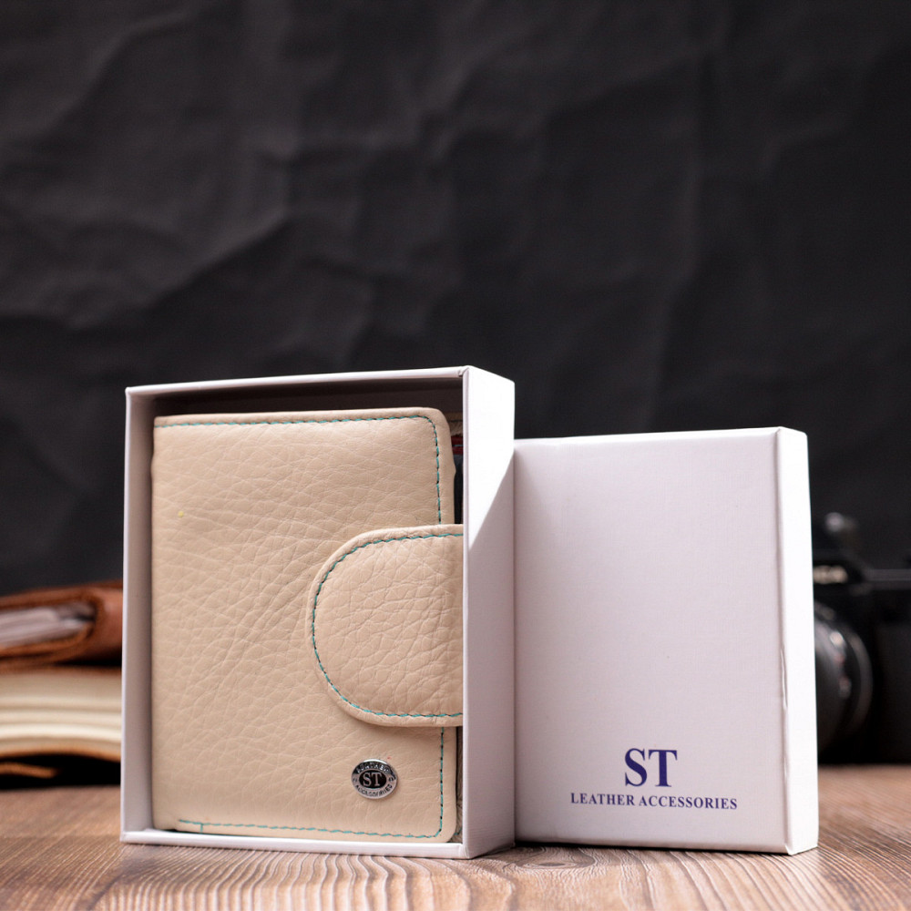Оригинальное кожаное портмоне с монетницей снаружи для женщин ST Leather 19455 Белый Киев - изображение 1