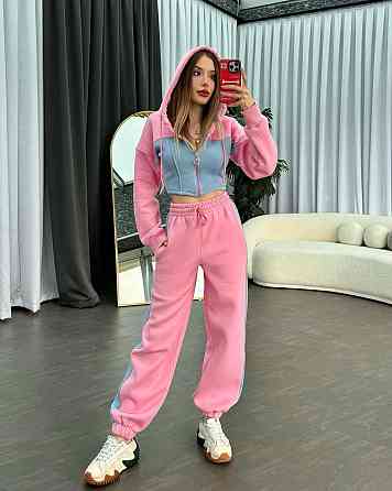 Женский стильный костюм двойка в спортивном стиле трехнить на флисе Розовый, 42/44 Одесса