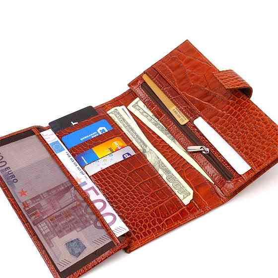 Лакированное вертикальное мужское портмоне из натуральной фактурной кожи с тиснением под крокодила Коричневое (CANPELLINI) Киев