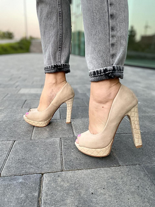 Туфлі жіночі F335 бежеві екозамша каблук 11 см (2553) Коломыя - изображение 10
