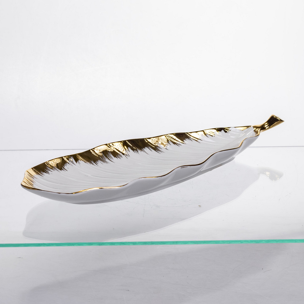 Порцелянове блюдо для сервірування столу 37×13×2.5 (см) блюдо для подавання закусок Білий із золотом CJY-145 Коломия - фото 2