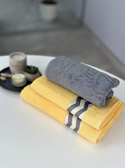 Комплект махровых полотенец с дизайном + коврик для ног Ideal Textile Жовтий Черновцы - изображение 6