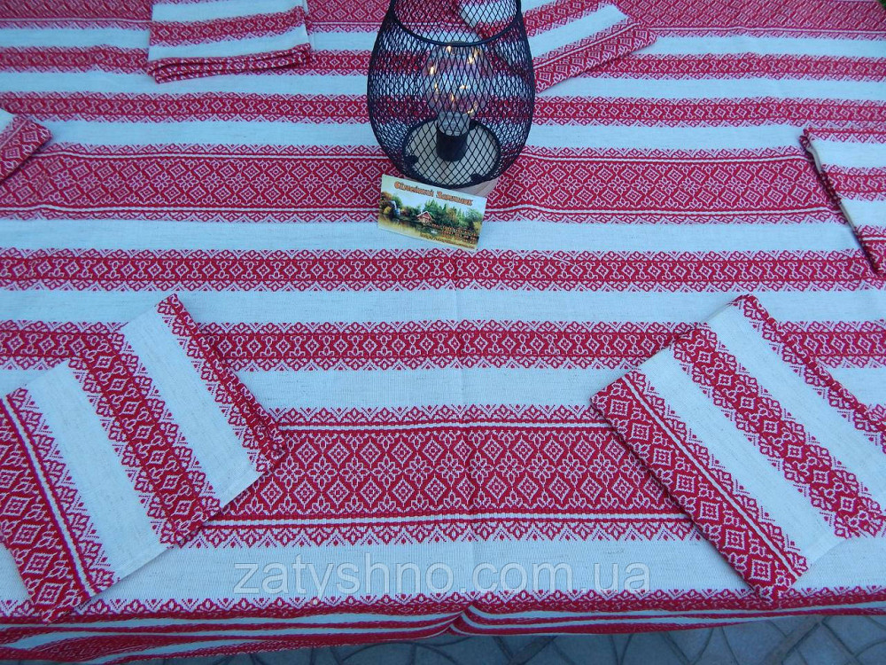 Красная скатерть с салфетками на льне 190*140 Киев - изображение 4