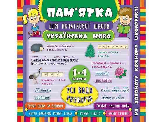 Пам’ятка для початкової школи Українська мова Усі види розборів 1-4 класи арт.20477 ТМ УЛА Київ