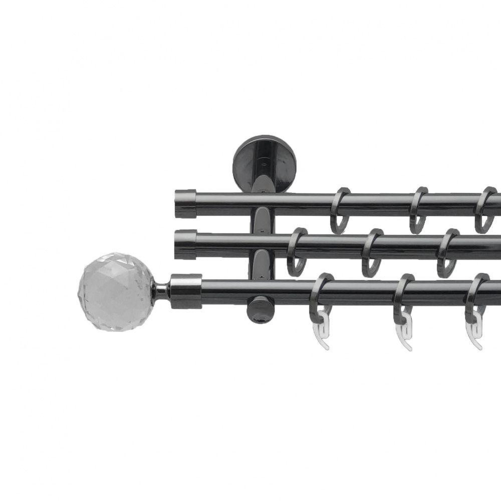 Карниз Orvit Люміера металевий трирядний циліндр (20 см) гладка труба кільце фасонне металеве  Онікс 16\16\16 мм 160 см (4763407) Львів - фото 1