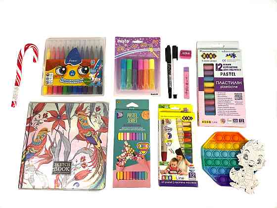 Подарунковий набір для дітей на новий рік, набір для творчості 10 в 1 (маркери, олівці, блокнот та інше) Кам'янець-Подільський