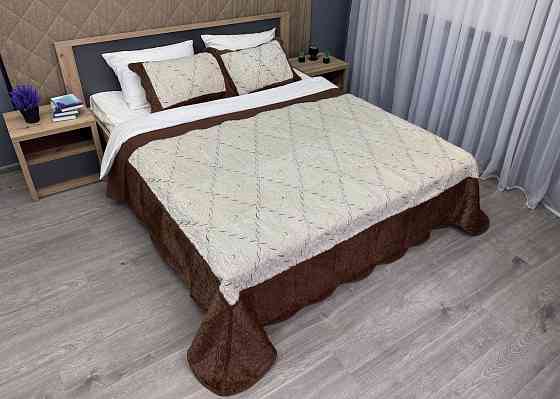 Покривало двостороннє з хутром 210x230 (+-10 см) і 2 наволочки колір коричневий з молочним (85-155) Київ