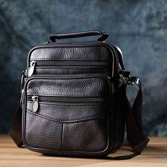 Практична вертикальна сумка з ручкою для чоловіків з натуральної шкіри Чорний (Vintage) Київ