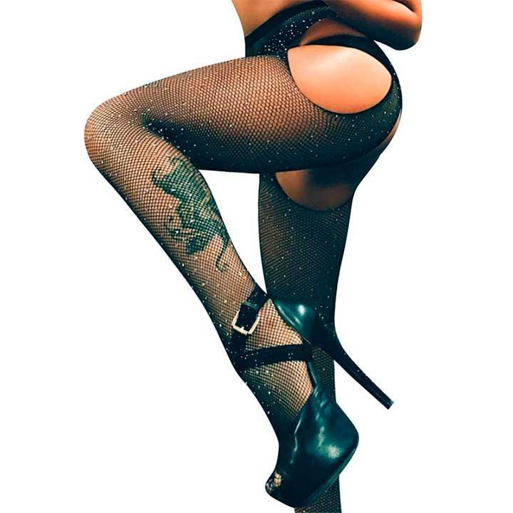 Колготки Very Sexy Shine з відкритим доступом і стразами - Чорний - XS/S/M (1/2/3) - Еротична білизна Вінниця - фото 5