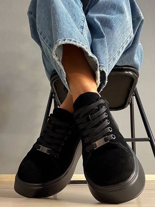 Кеди жіночі Hengji 537-8 замшеві на платформі чорні, 37, 24 см Одеса - фото 4