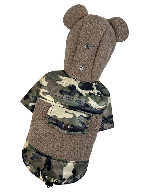 Куртка комбінована для собак Teddy весна/осінь плащівка з вовною букле на синтепоні на кнопках мілітарі Одеса - фото 4