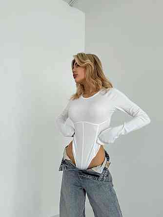 Женское базовое боди с имитацией корсета  микро-дайвинг Белый, 44/46 Одесса