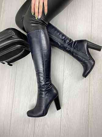 Nivelle Чоботи жіночі NIVELLE темно-сині натуральна шкіра висота 35см обхват гомілки 34см каблу Коломия