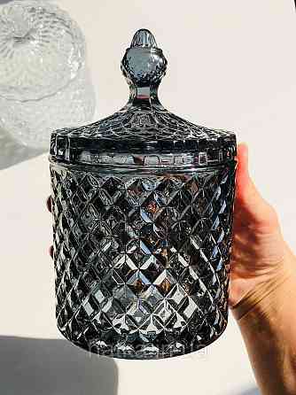 Цукорниця ємність для зберігання скляна "Чорний діамант" 600 мл 10,5х16 см товсте чорне скло Київ
