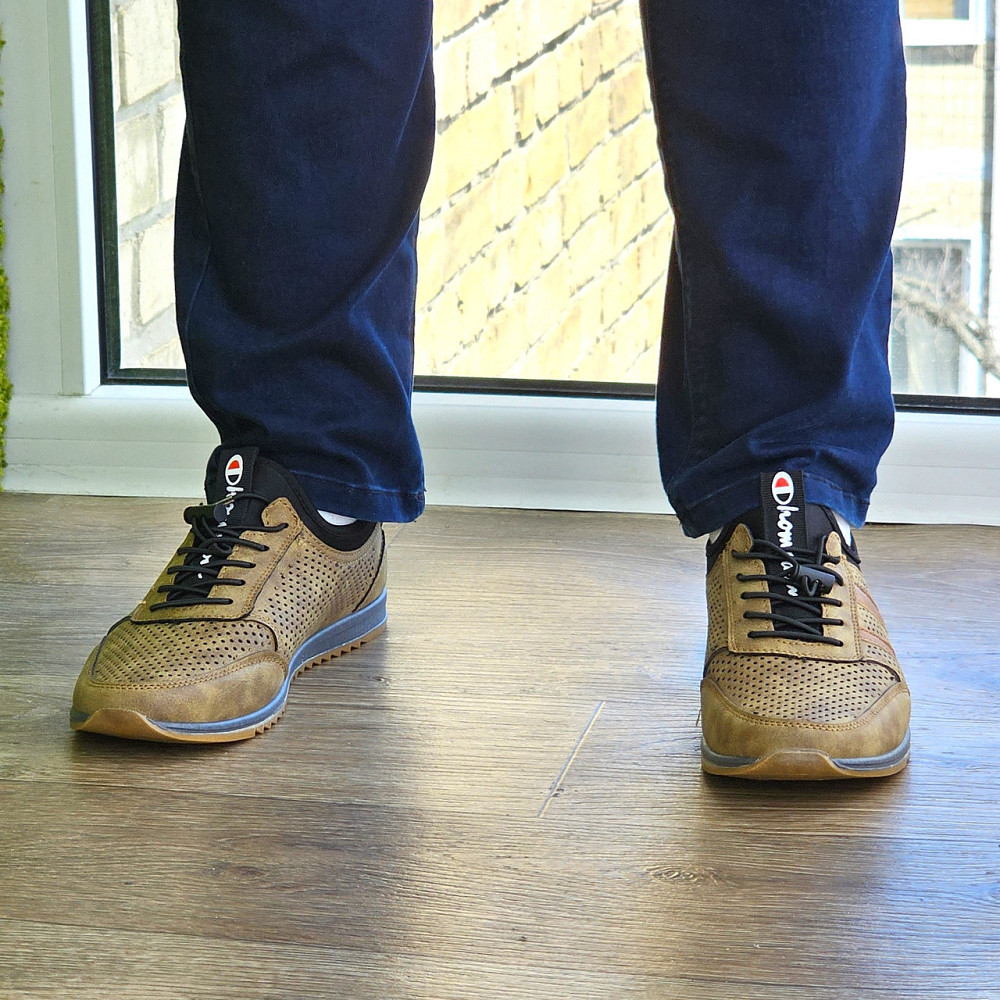 Мужские Мокасины Летние Бежевые Кроссовки Сеточка Коричневые Светлые (размеры: 40,41,42,43,44,45) - 216-3 Днепр - изображение 9