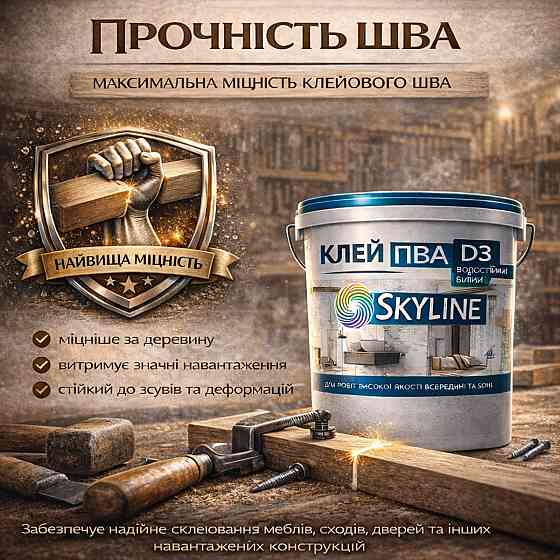 Клей ПВА D3 SkyLine 5 кг будівельний професійний підвищеної водостійкості для дерева, ДСП та МДФ, термостійкий до +100°С Харків