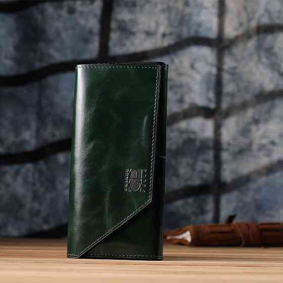 Добротный кошелек в два сложения из натуральной гладкой кожи GRANDE PELLE 22945 Зеленый Киев