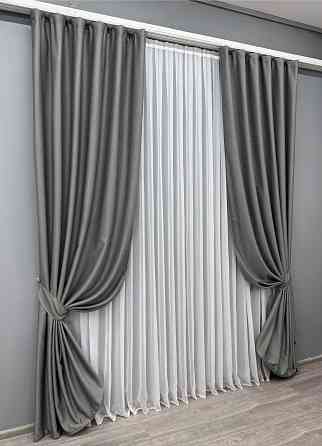 Комплект готовых штор VR-Textil Шенилл однотонный № 1592ш Серый 100х250 см 2 шт (39-893) Киев