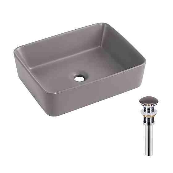 Раковина накладна Qtap Tern 480x370x135 мм, Stone grey, прямокутна, з донним клапаном QT17116069SG Київ