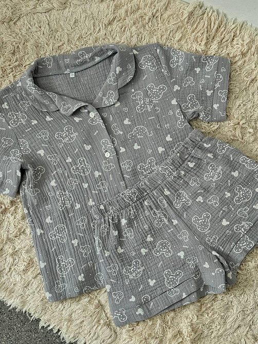 Детская пижамка из муслина шорты с рубашкой Серый Микки Маус 110-116 Харьков - изображение 3