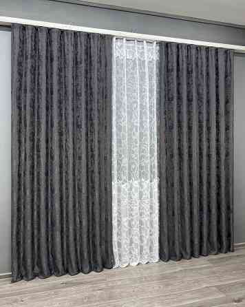 Комплект штор VR-Textil Жакард Мармур 150х270 2шт і Тюль 400х270 1211ш-1529т Графітовий з білим 71-184/3 Київ