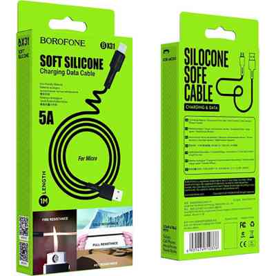 Дата кабель USB 2.0 AM to Micro 5P 1.0m 2.4A silicone BX31 black BOROFONE (6931474710376) Винница