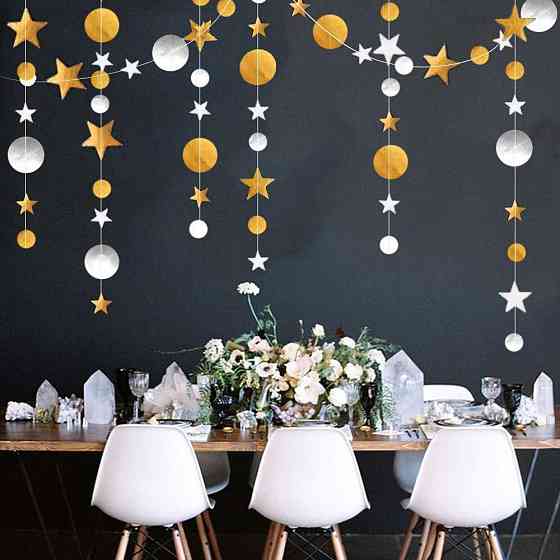 Гірлянда зірочки та кружки на нитці 4 м золотисто-сріблястий Київ