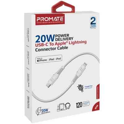 Дата кабель USB-C to Lightning 1.2m 20W PD MFi POWERLINE-CI120 black Promate (powerline-ci120.white) Вінниця