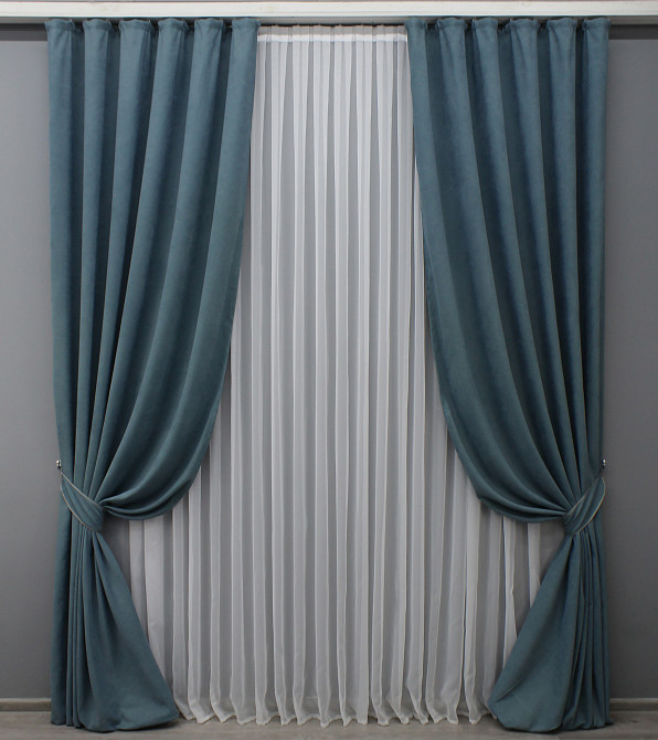 Комплект готових штор VR-Textil Мікровелюр Petek № 1489ш Сіро-блакитний 100х290 см 2 шт (31-953) Київ - фото 2