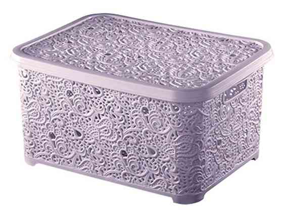 Корзина с крышкой ажурная, Efe plastics 28 л, пудра Одесса