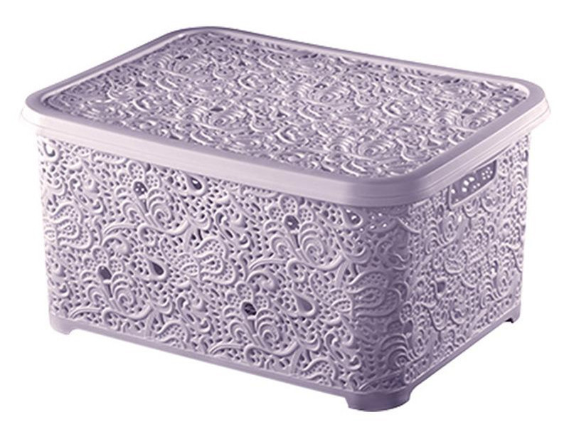 Корзина с крышкой ажурная, Efe plastics 28 л, пудра Одесса - изображение 2