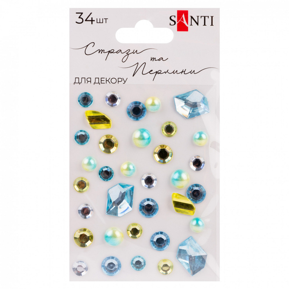 Стрази та перлини "Santi" самоклеючі "MIX" блакитні, жовті, 34 шт 742996, шт Київ - фото 1