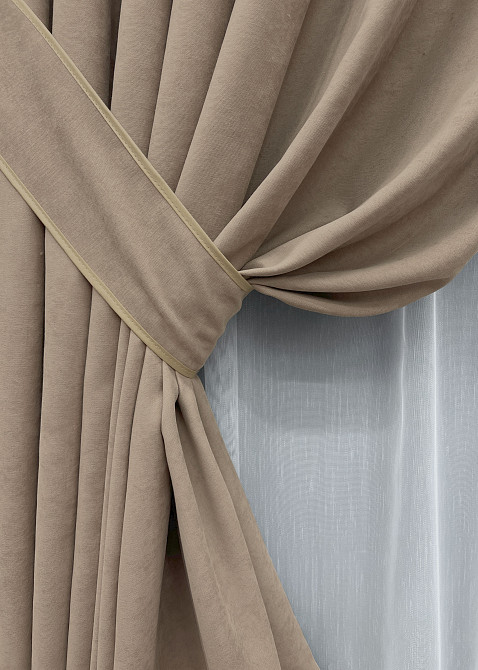 Комплект штор VR-Textil Микровелюр Petek 150х270 2шт и Тюль 600х270 2018ш-1153т Капучино с белым 71-155/5 Киев - изображение 4