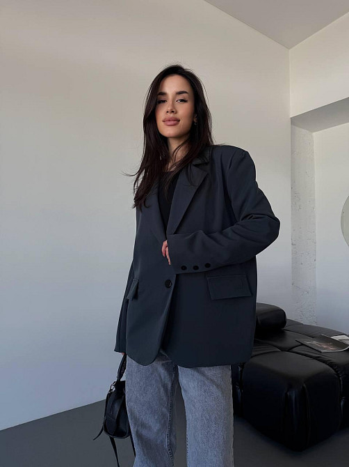 Жіночий класичний оверсайз піджак на підкладці костюмка Графіт, 46/48 Одеса - фото 5