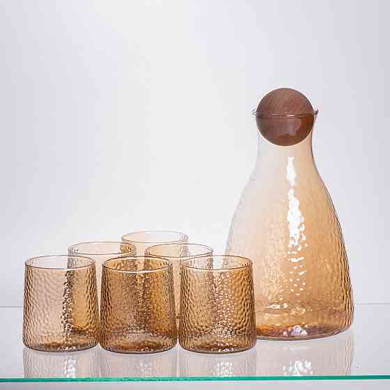 Графин з бамбуковою кришкою та 6 стаканами, коричневий Київ