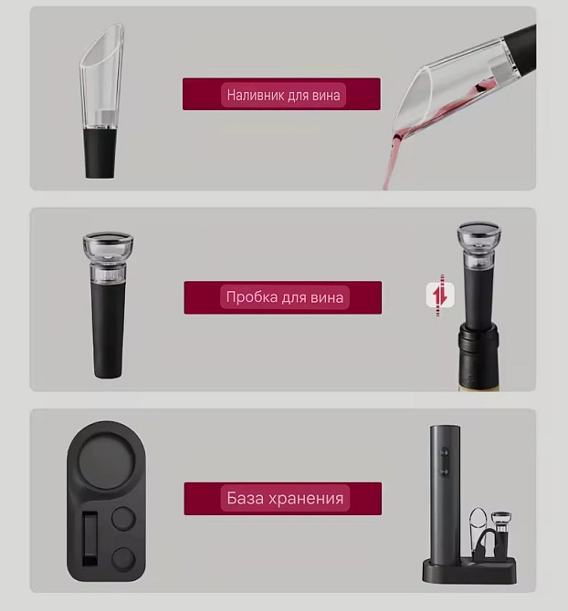 Электрический набор для вина штопор на батарейках 23 см черный Киев - изображение 5