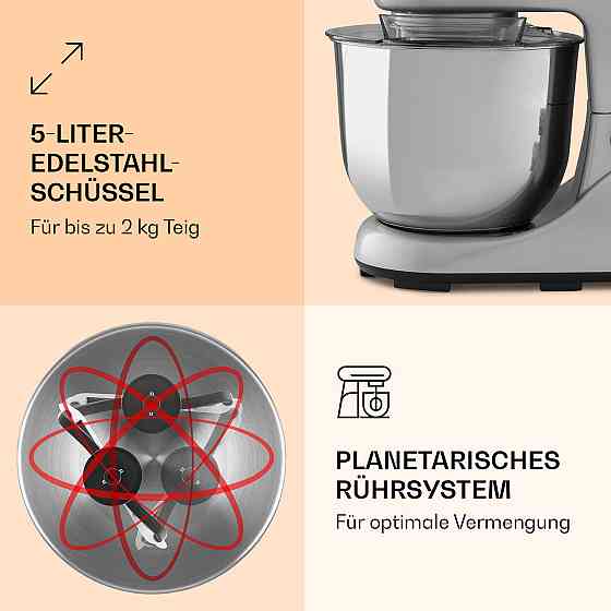 Кухонний комбайн Bella Pico 2G 1300W 1.7HP 6 рівнів 5 літрів срібло (Німеччина, читати опис) Рівне