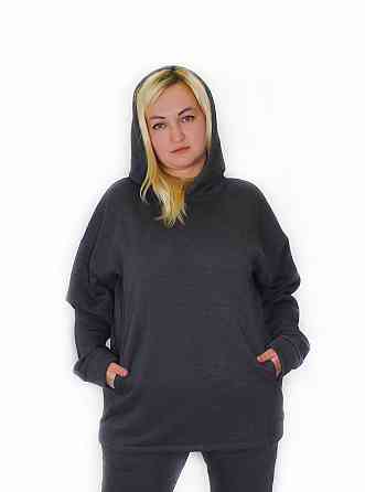 Женское худи на флисе батал Серый р 4XL/5XL Харьков