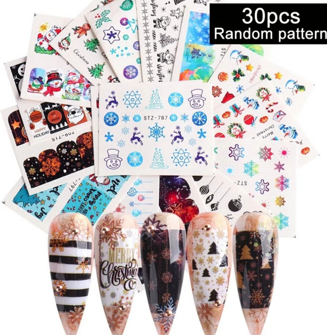 Новогодние слайдеры для ногтей набор - в наборе 30 штук Киев - изображение 1