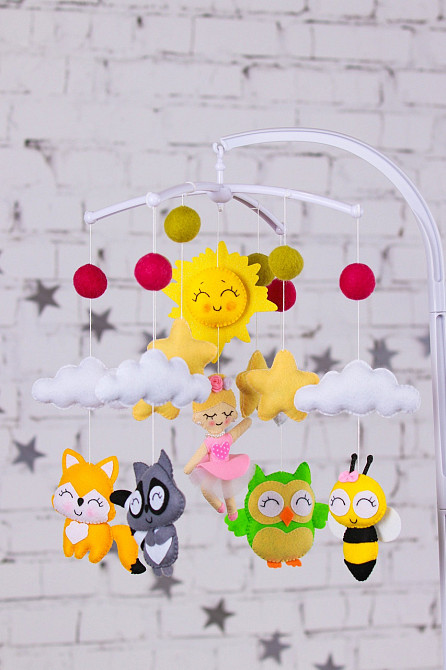 Дитячий музичний мобіль на ліжечко для немовлят WooolyWool «Балеринка» з 35 мелодіями (М015) Київ - фото 1