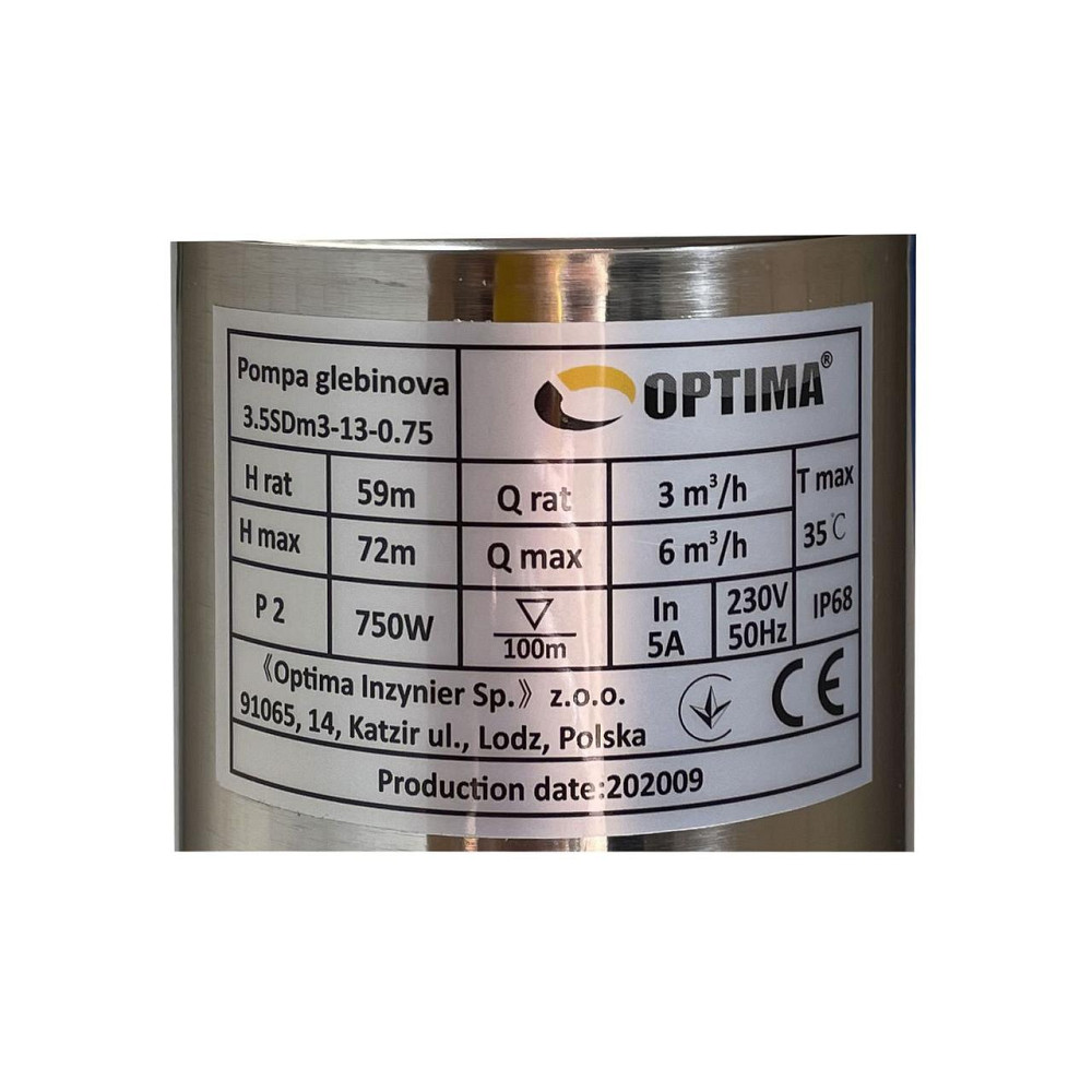 Насос свердловинний з підв, стійк, до піску OPTIMA 3,5SDm3/13 0,75 кВт 72м кабель 1,5м NEW (000021128) Київ - фото 7