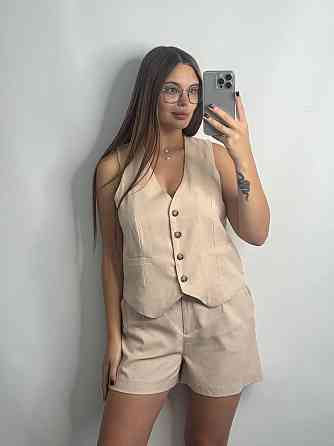 Лляний костюм-трійка в класичному стилі Бежевий M-L Харків